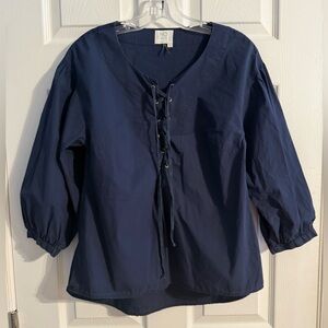 HD in Paris Midnight Blue Lace-Up Blouse